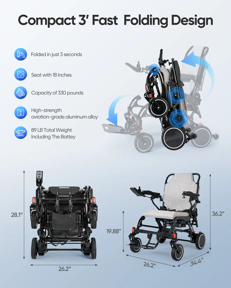 Load image into Gallery viewer,VERPAL Wireless Charging and LCD Display  Electric Wheelchair DC01 — 【43lbs, Lightweight Carbon Fiber,20 Miles Long Range,All Terrain,Portable,Airline Approved】
