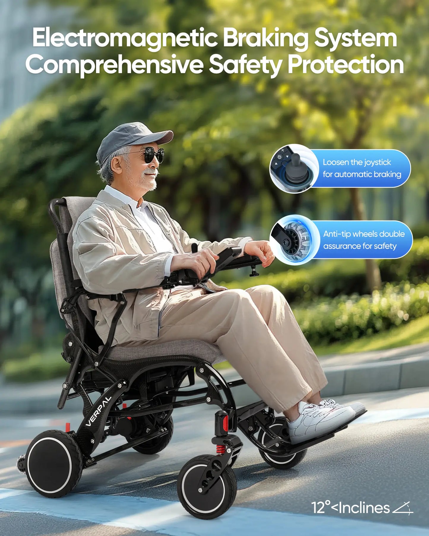 Verpal Wireless Charging and LCD Display  Electric Wheelchair DC01