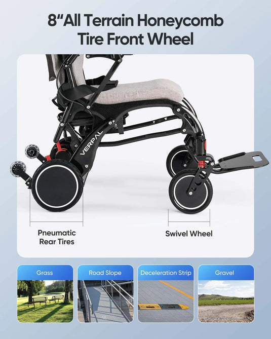 VERPAL Wireless Charging and LCD Display  Electric Wheelchair DC01 — 【43lbs, Lightweight Carbon Fiber,20 Miles Long Range,All Terrain,Portable,Airline Approved】