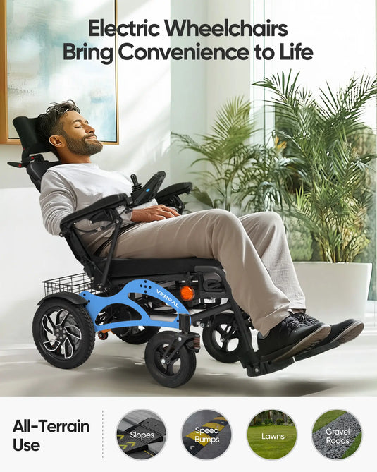 VERPAL Reclining Foldable Electric Wheelchairs D08—【Longest Range 15 Miles,Airline Approved,Dual 10AH Lithium Batteries,500W Motor】