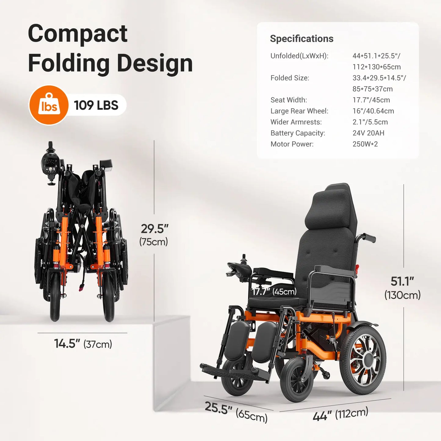 Verpal 160° Adjustable Backrest Reclining Electric Wheelchair E310S
