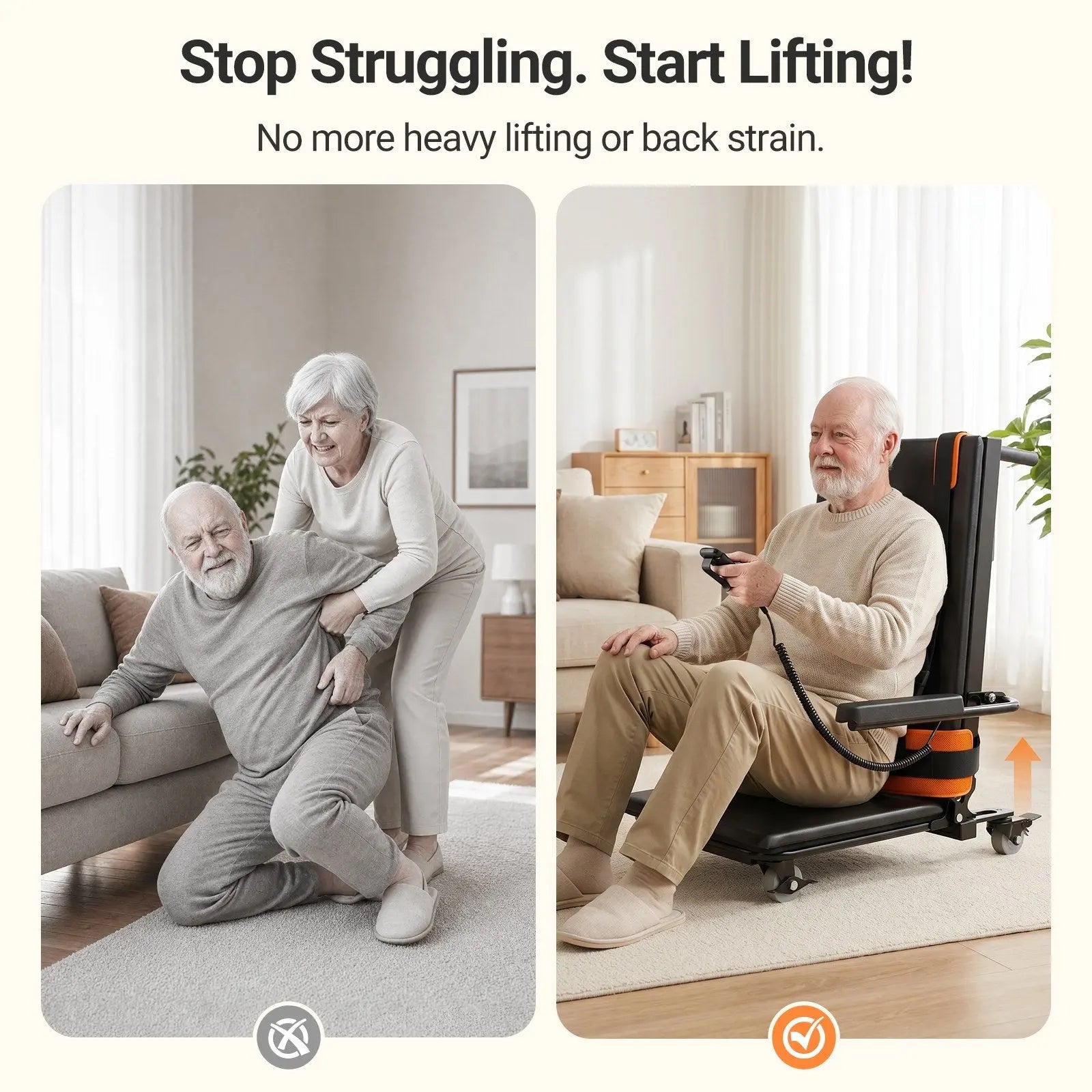 Verpal Caregiver-friendly Heavy-Duty 450lbs 4-Wheel Non-Slip Electric Chair Lift VERPAL