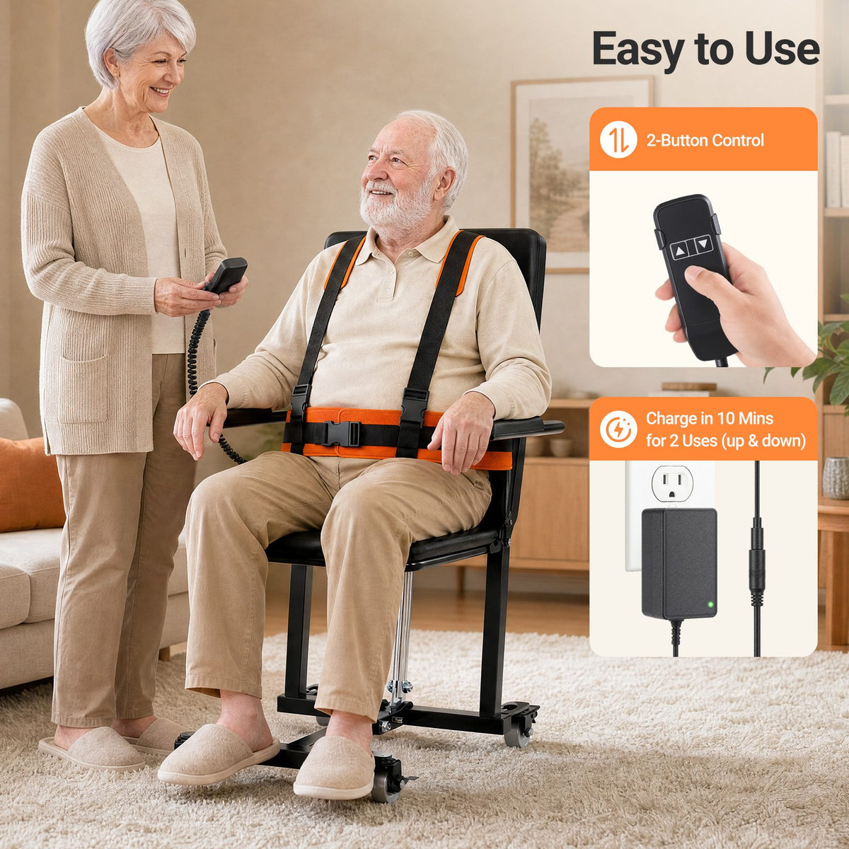 Verpal electric lift transfer chair with simple remote control and fast charging for home mobility assistance
